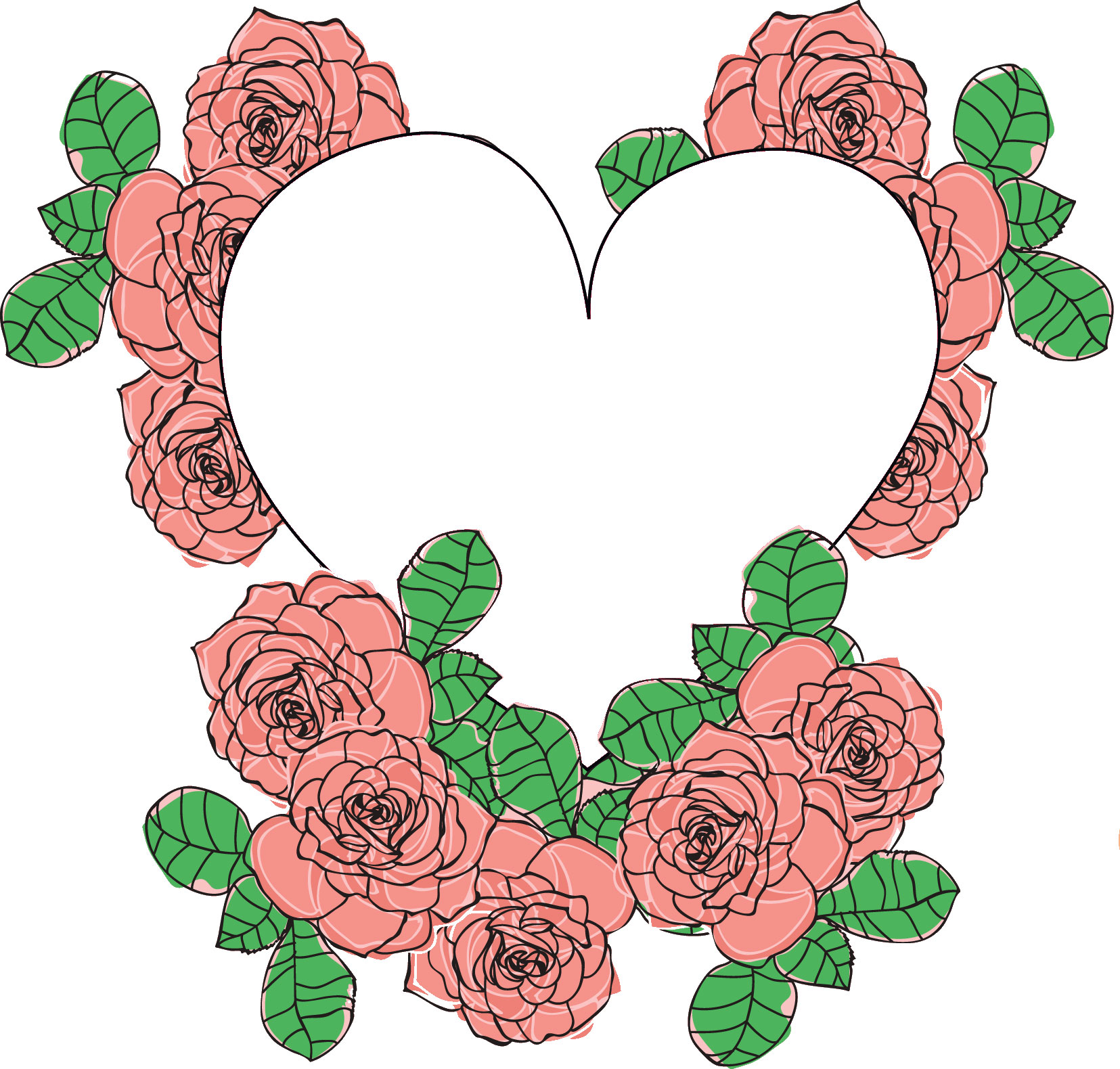 ハートのフレーム枠イラスト 画像 無料素材no 006 薔薇とハート 透過色