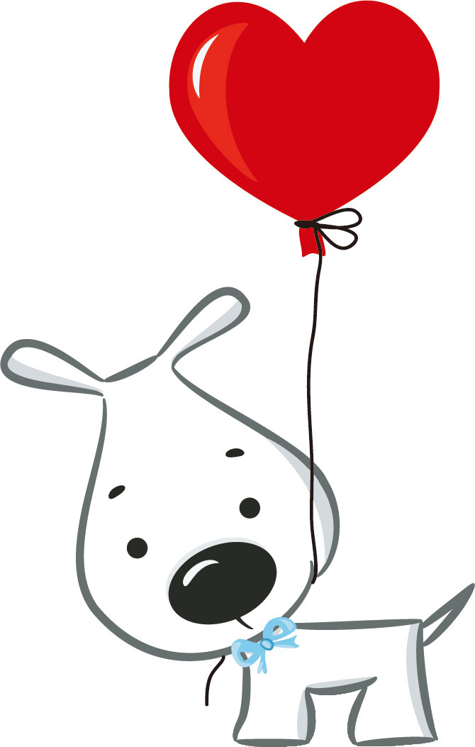 ハートのイラストno 1027 風船をくわえる犬 無料のフリー素材集