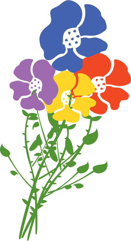 寄せ書きイラスト素材「４色の花」