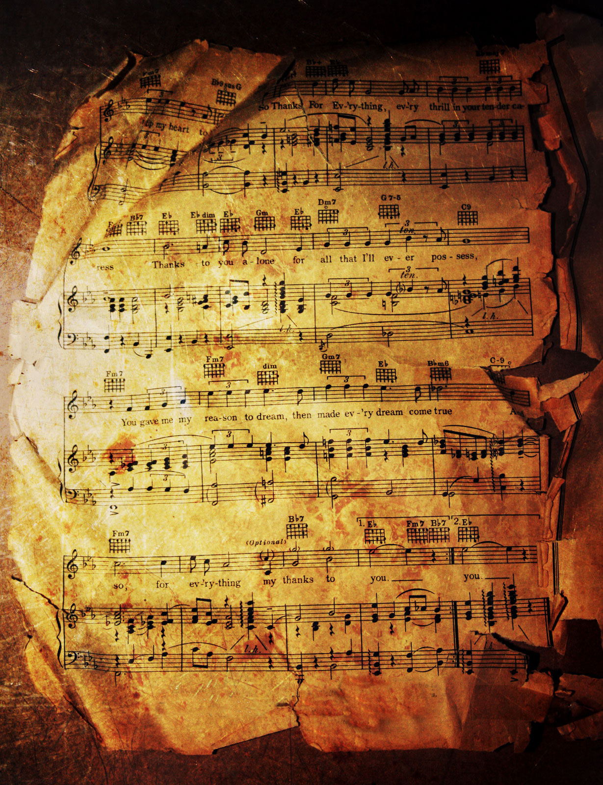 音符イラスト 折れた古い楽譜 明暗 無料のフリー素材