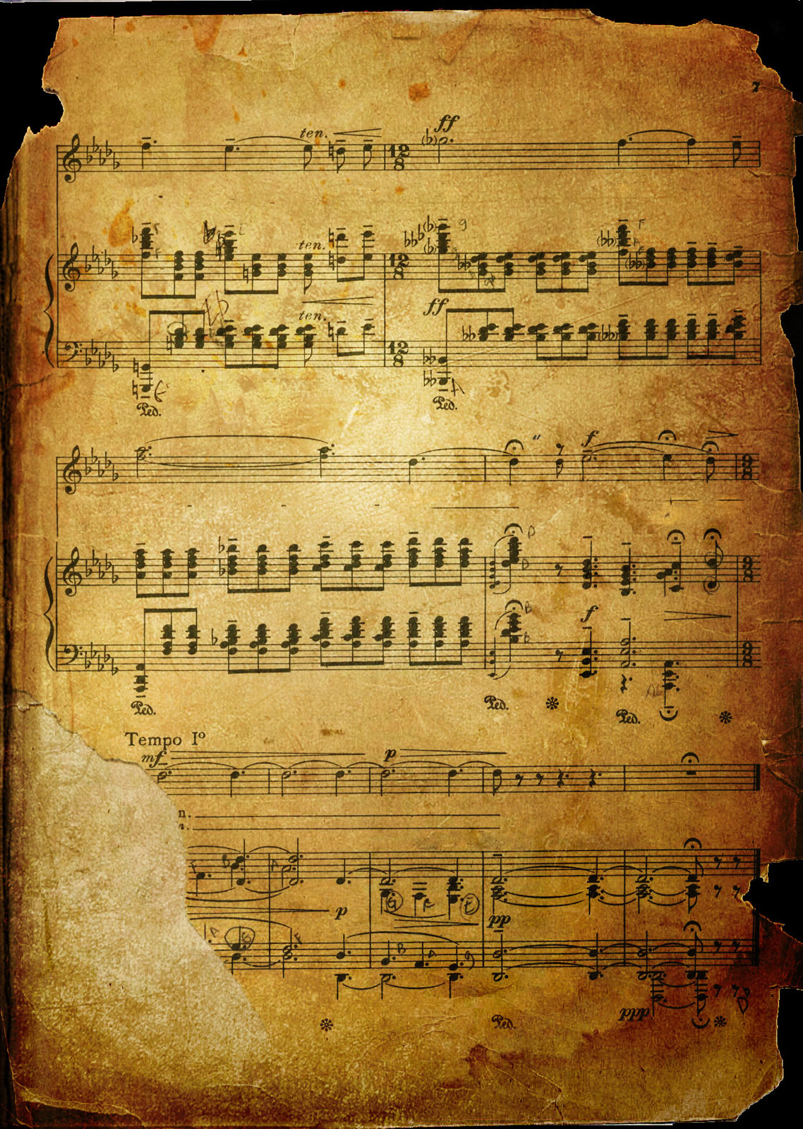 音符イラスト 破けた古い楽譜 無料のフリー素材