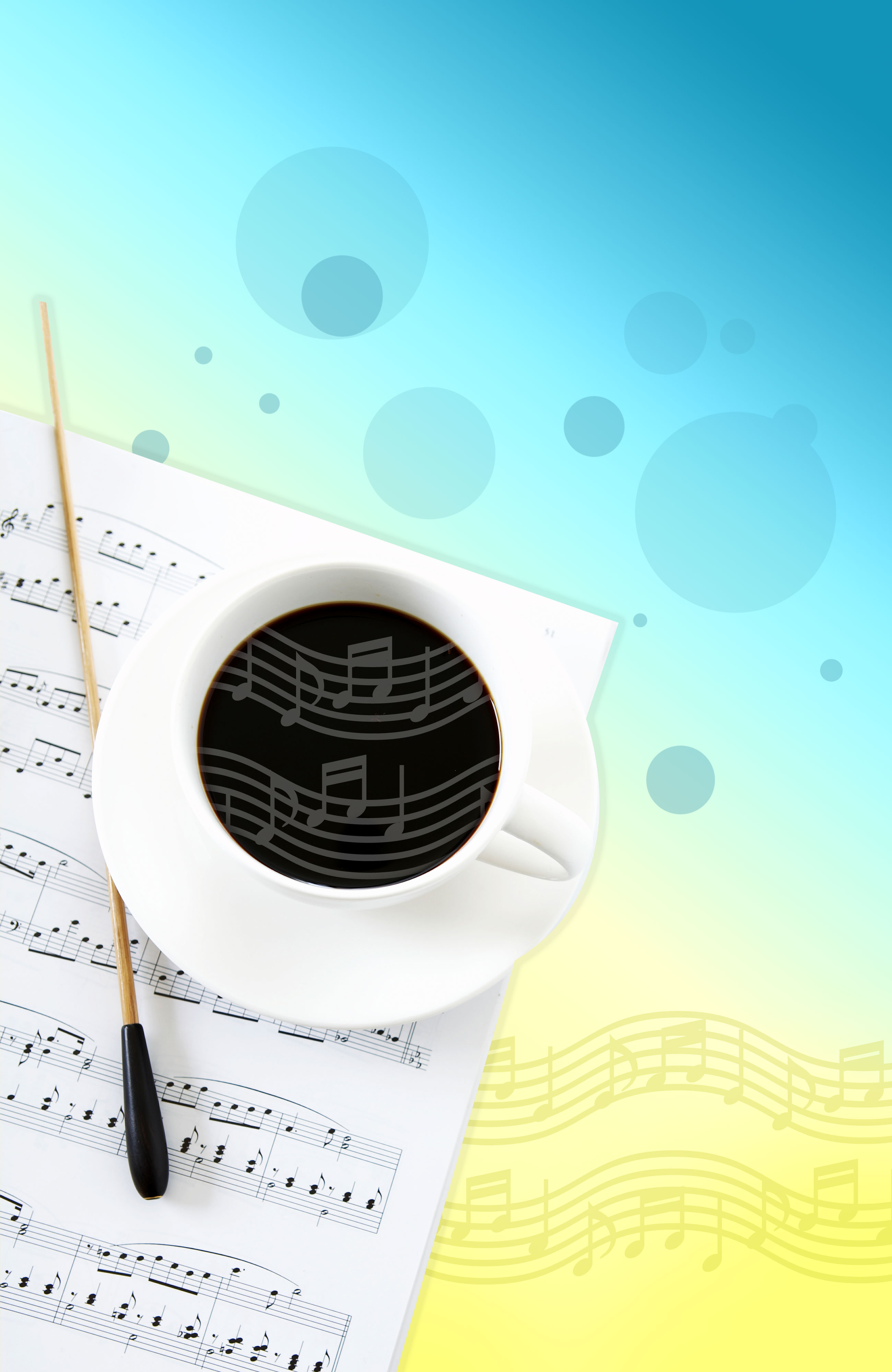 音符イラスト コーヒーカップと楽譜 無料のフリー素材