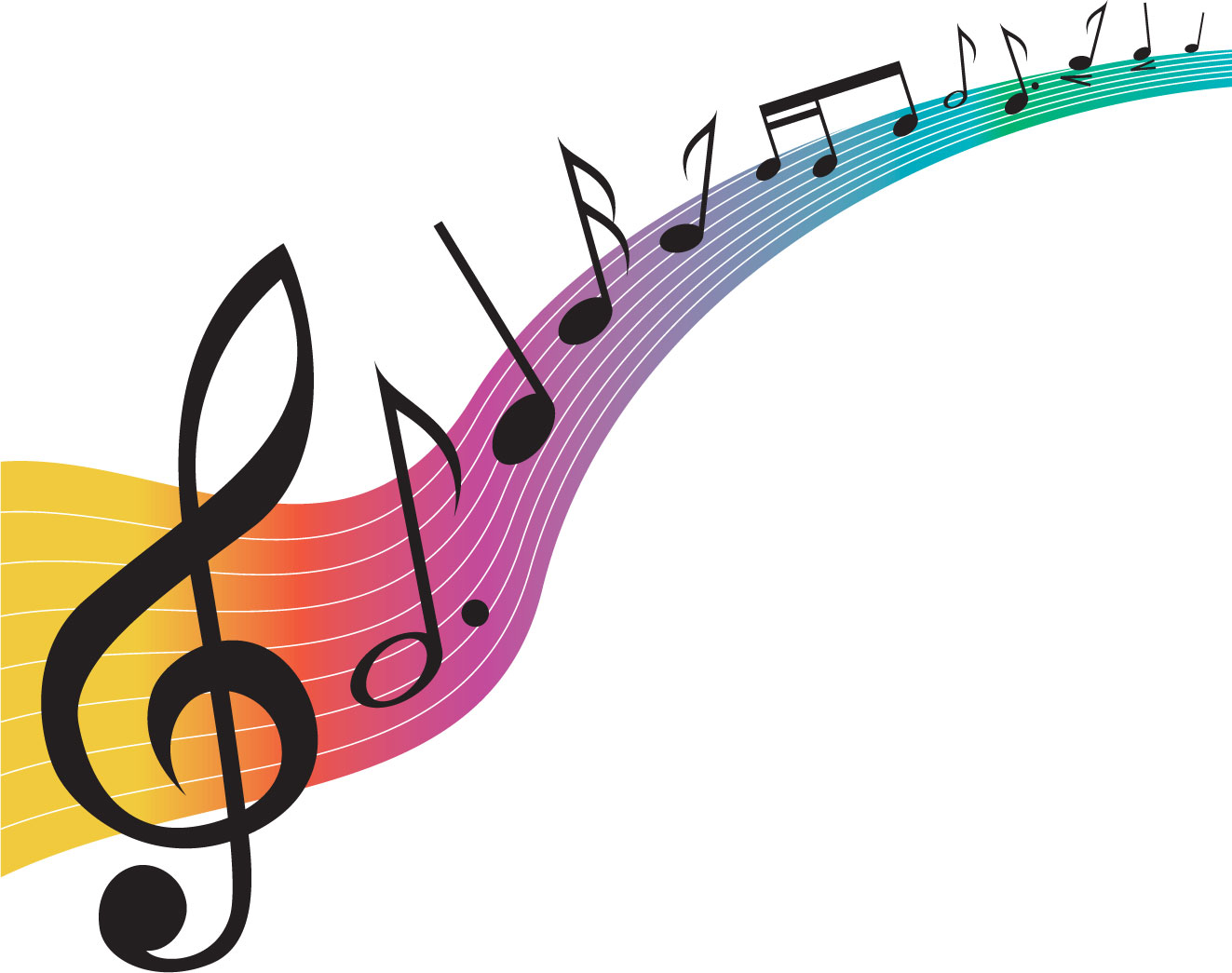 音楽・音符イラスト素材「音符と虹色の楽譜」