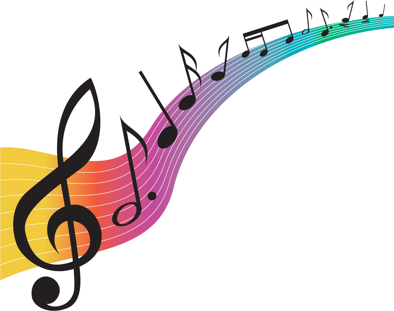 音符イラスト 音符と虹色の楽譜 無料のフリー素材