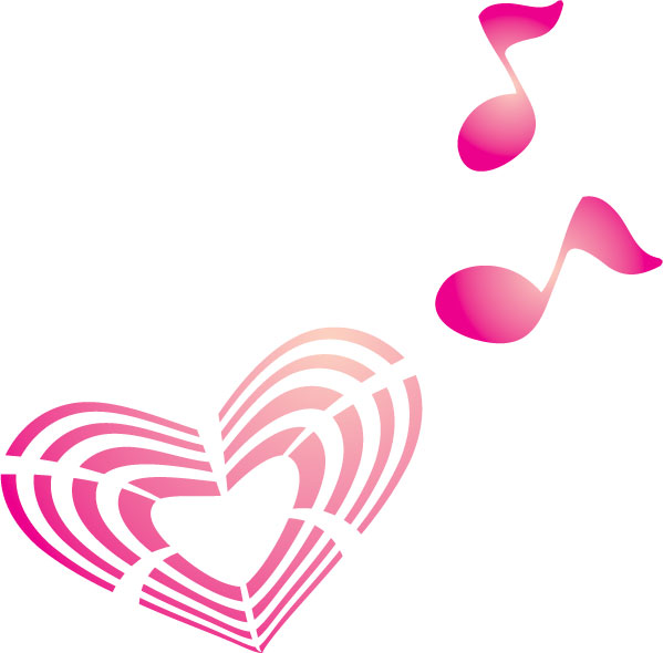 音楽・音符イラスト素材「ピンクの音符とハート」