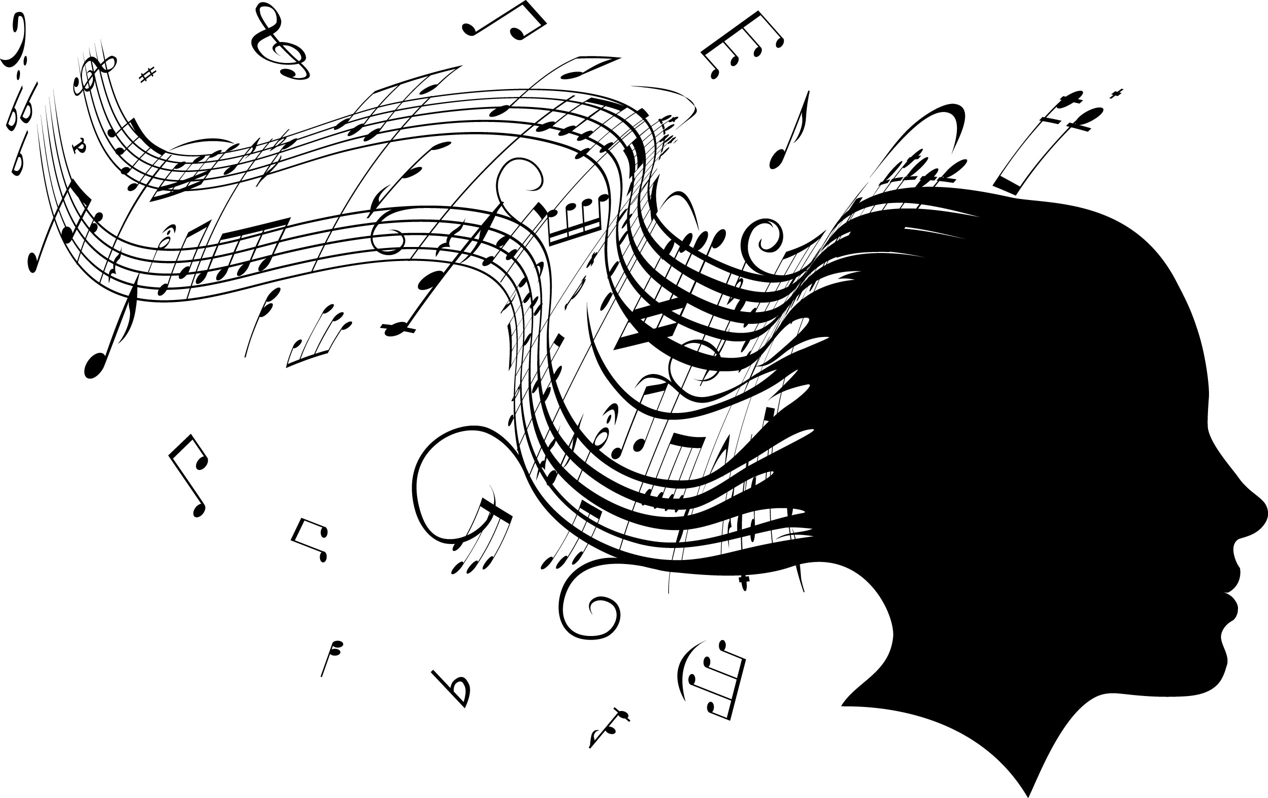 音楽・音符イラスト素材「男性の髪が楽譜に」