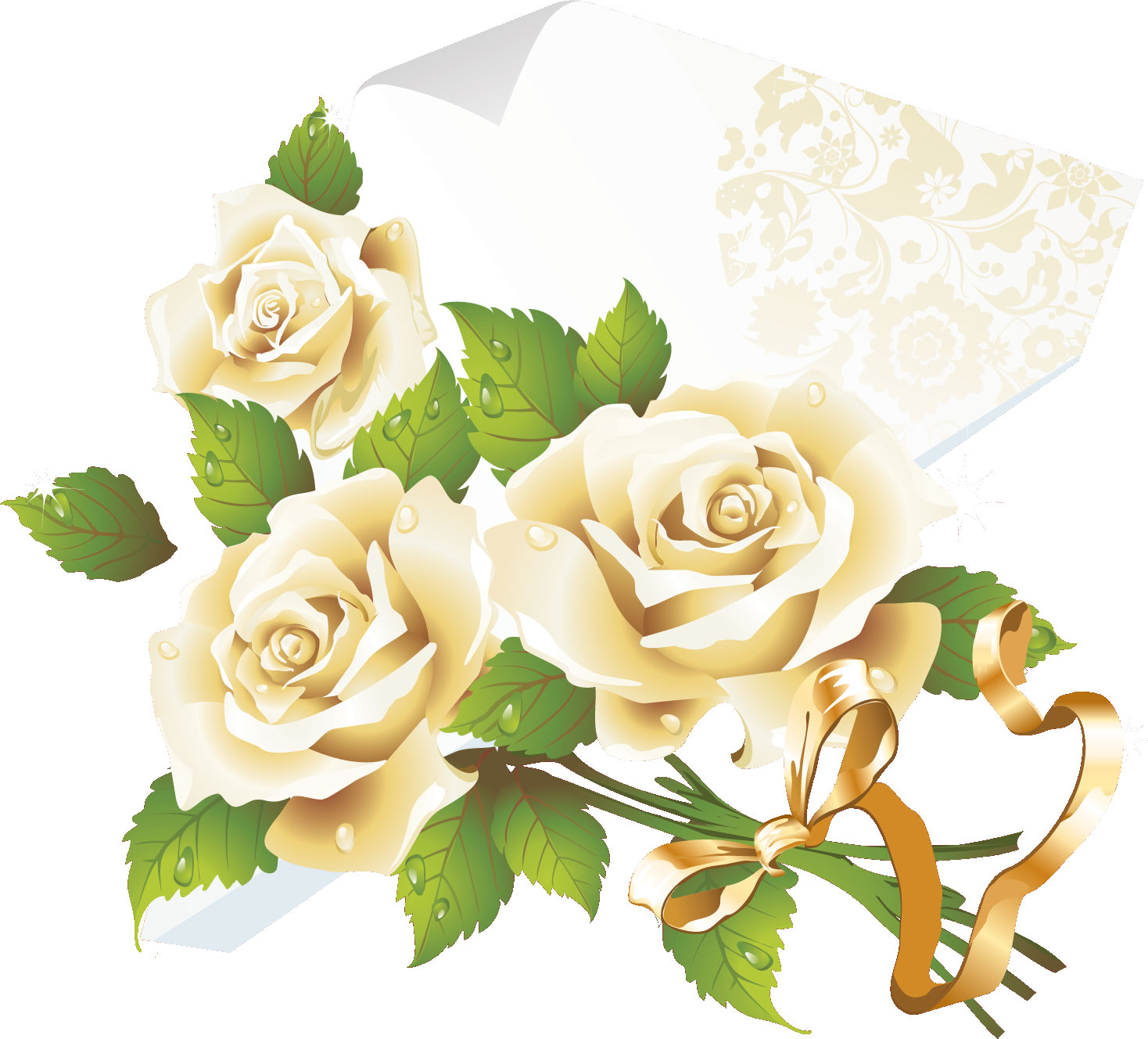 リボンのイラスト 画像 無料素材no 799 白バラ花束 ペーパー