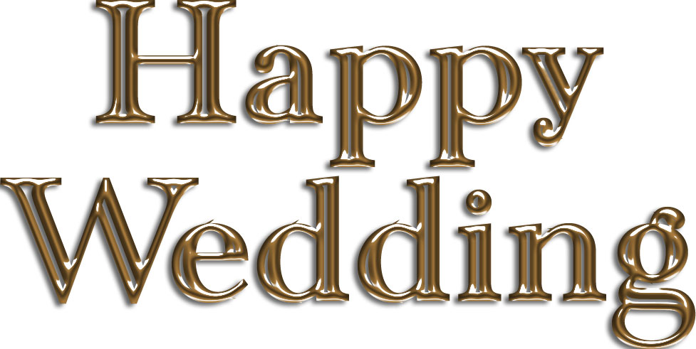 文字イラスト素材「Happy Wedding-ゴールド」