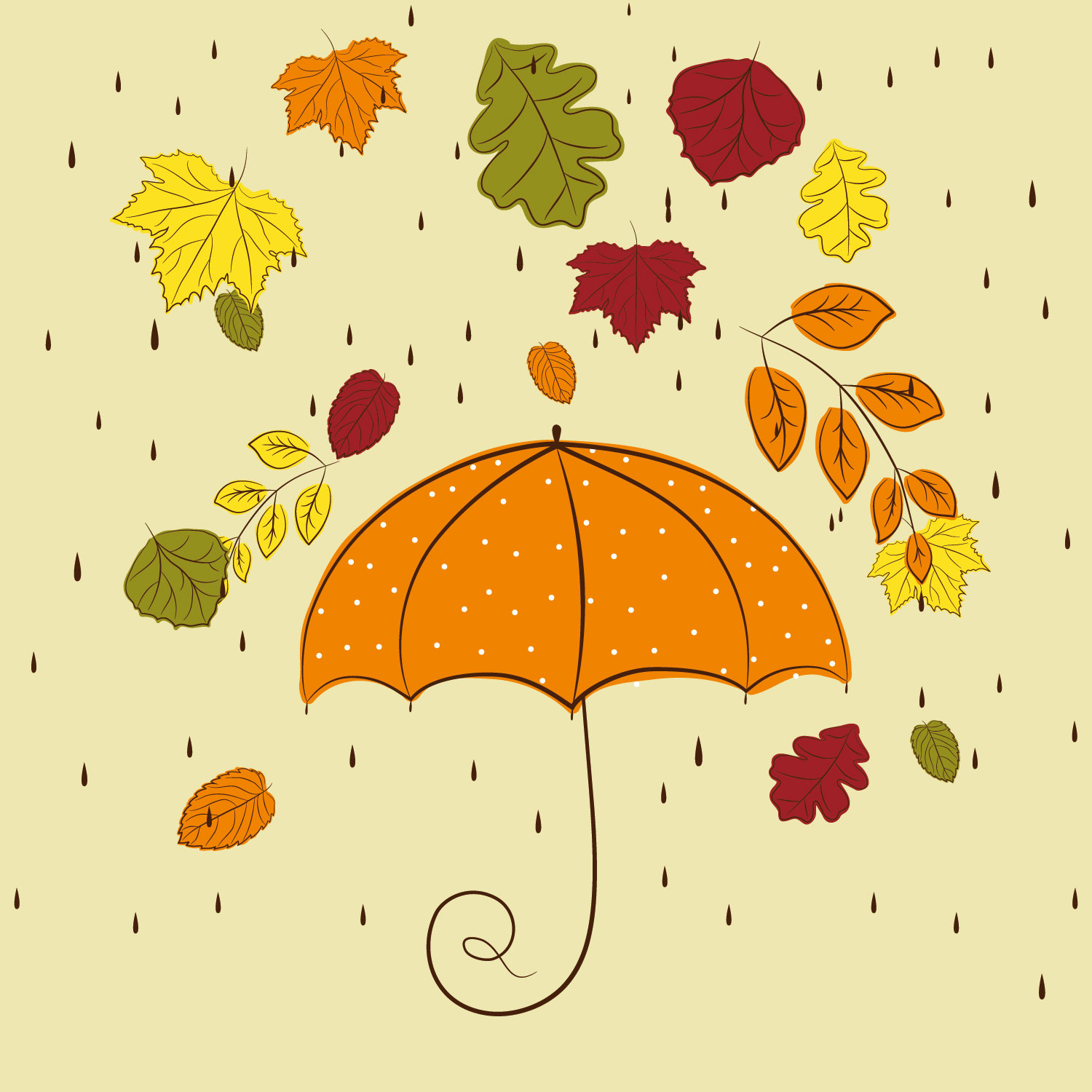 秋のイラストno 256 秋雨と紅葉 無料のフリー素材集 花鳥風月