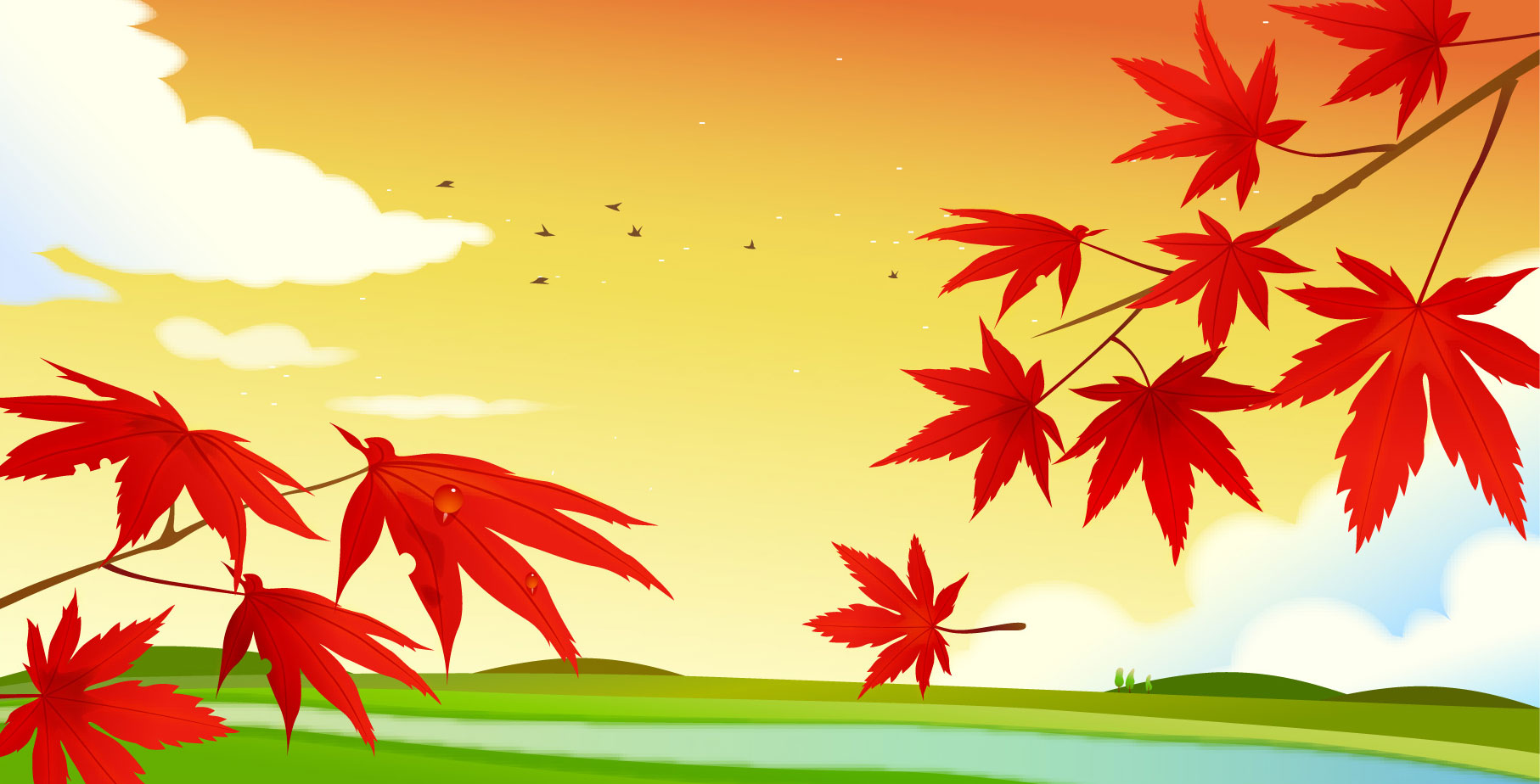 秋のイラストno 278 夕暮れのもみじ 無料のフリー素材集 花鳥風月