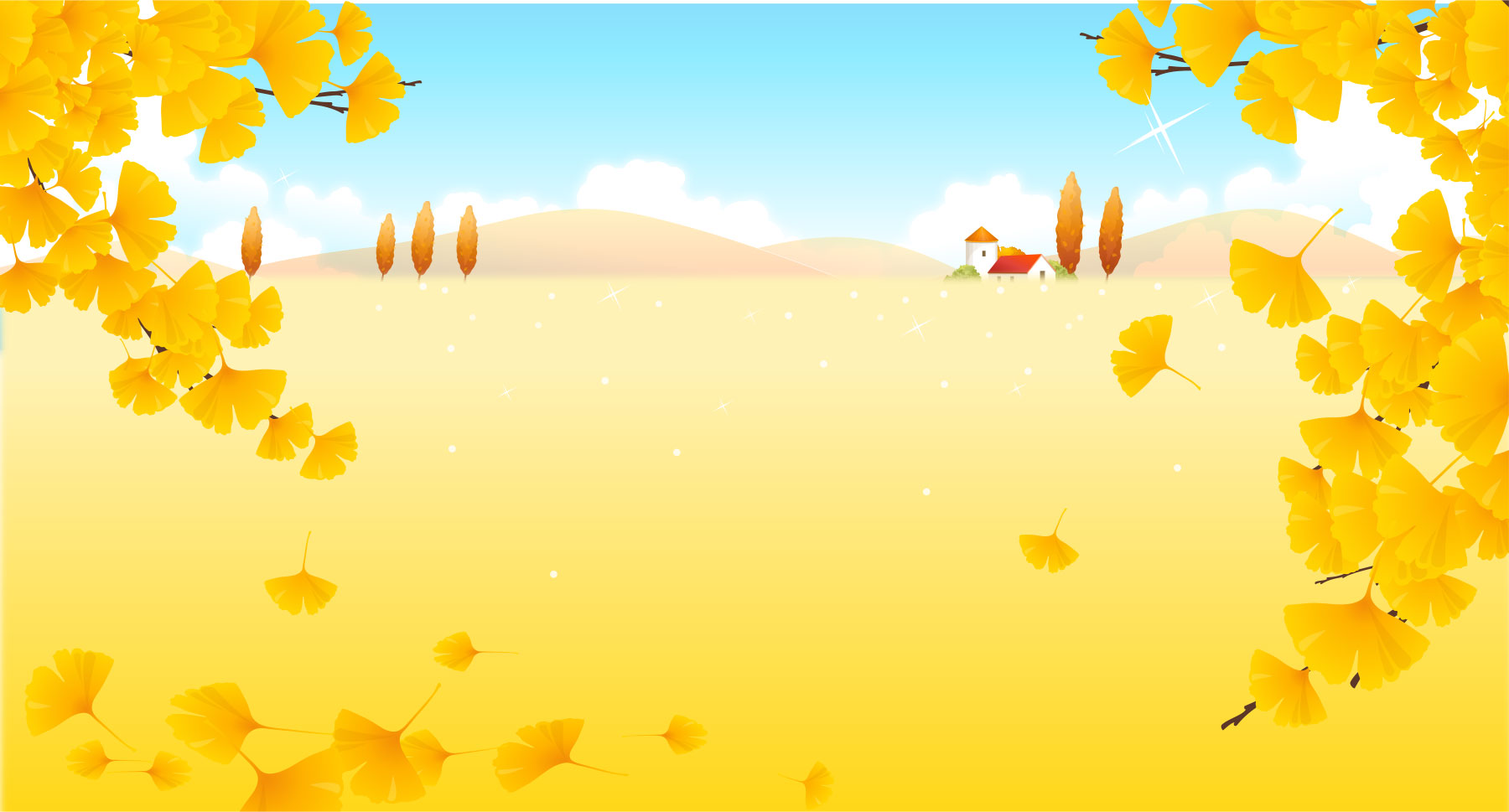 秋のイラストno 2 銀杏の木の間から 無料のフリー素材集 花鳥風月