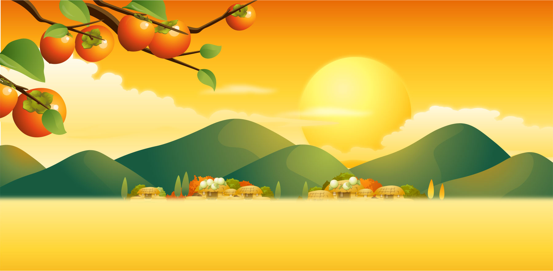 秋のイラストno 297 柿の木 夕暮れ 無料のフリー素材集 花鳥風月