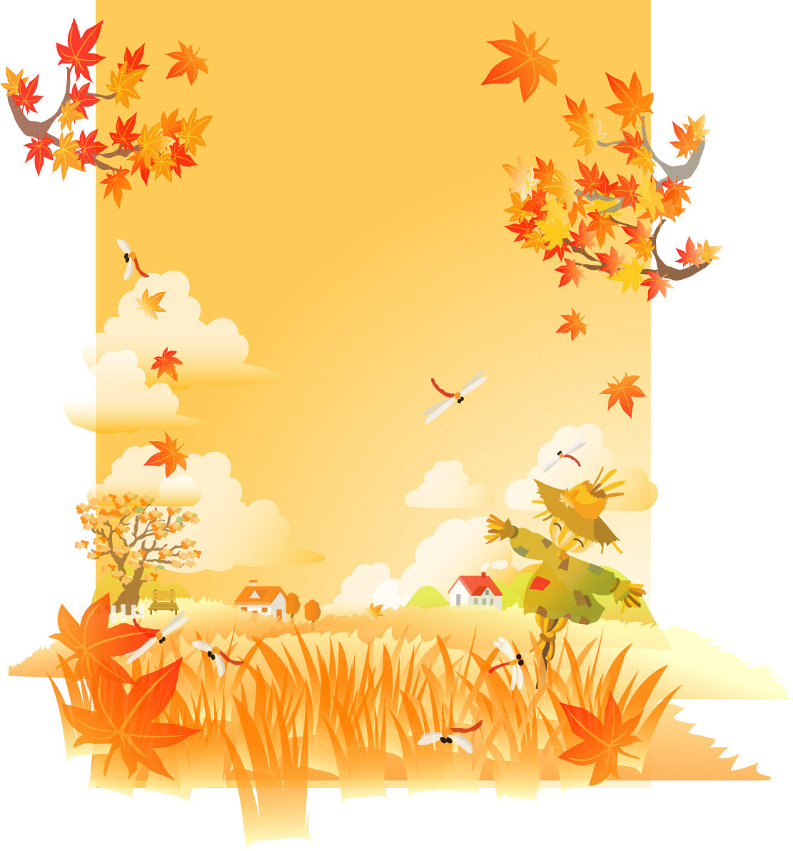 秋のイラストno 228 秋空 トンボ 紅葉 無料のフリー素材集 花鳥風月