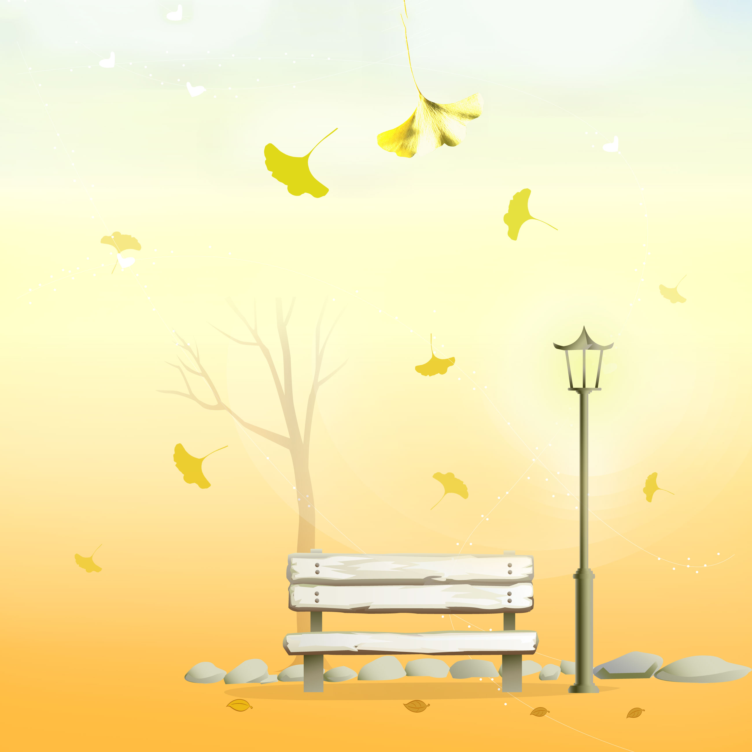 秋のイラストno 237 イチョウの舞う公園 無料のフリー素材集 花鳥風月