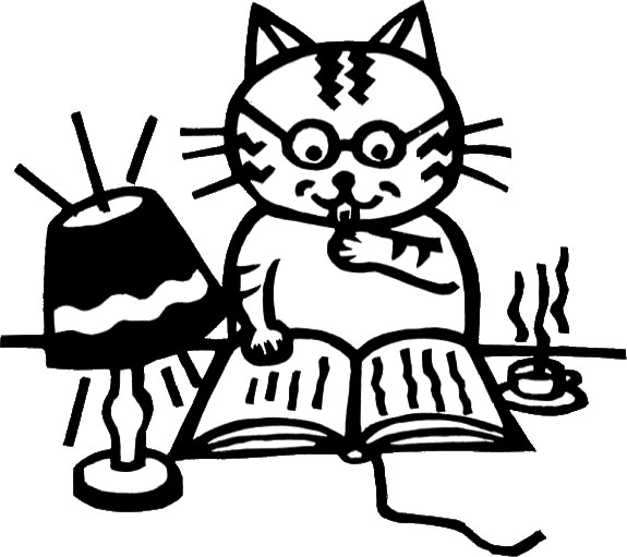 秋のイラストno 108 本を読む猫 白黒 無料のフリー素材集 花鳥風月