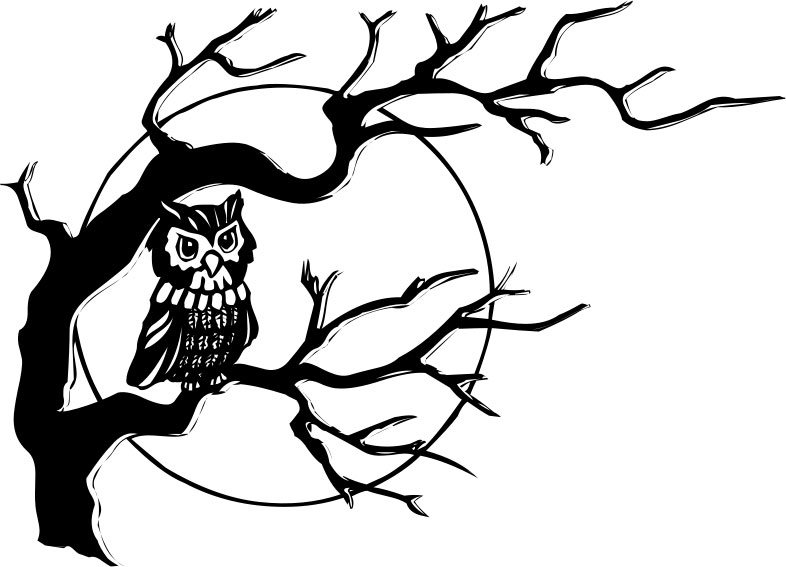 秋のイラストno 222 月夜のフクロウ 白黒 無料のフリー素材集 花鳥風月
