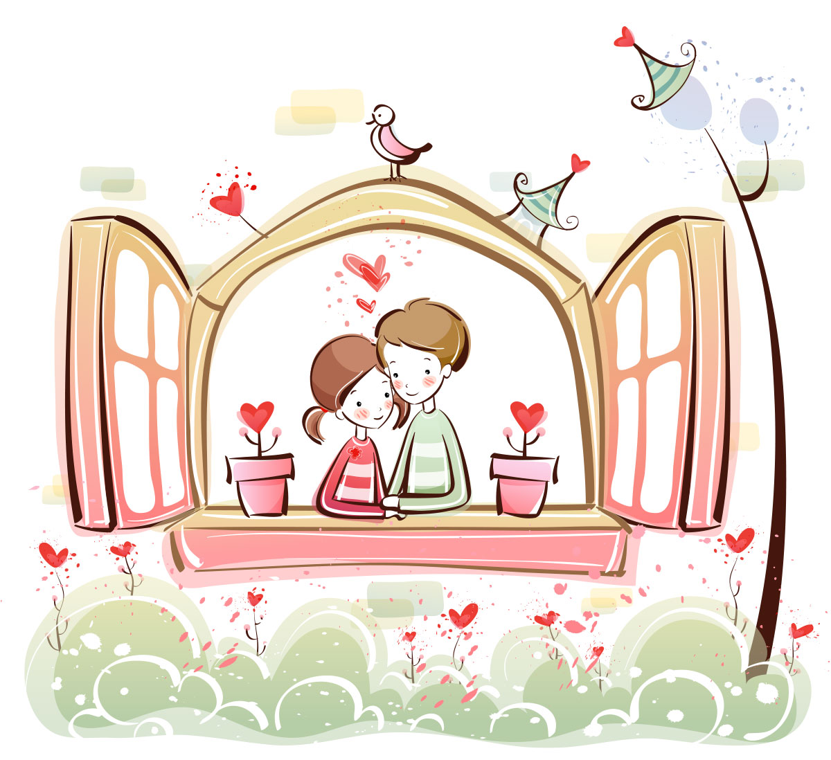 バレンタインのイラストno 0 窓際のカップル 無料のフリー素材集 花鳥風月