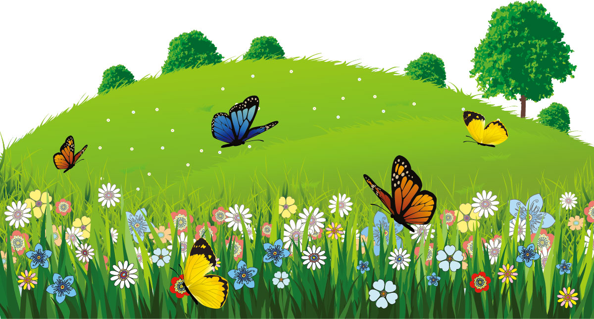 春のイラストno 150 花と蝶の原っぱ 無料のフリー素材集 花鳥風月