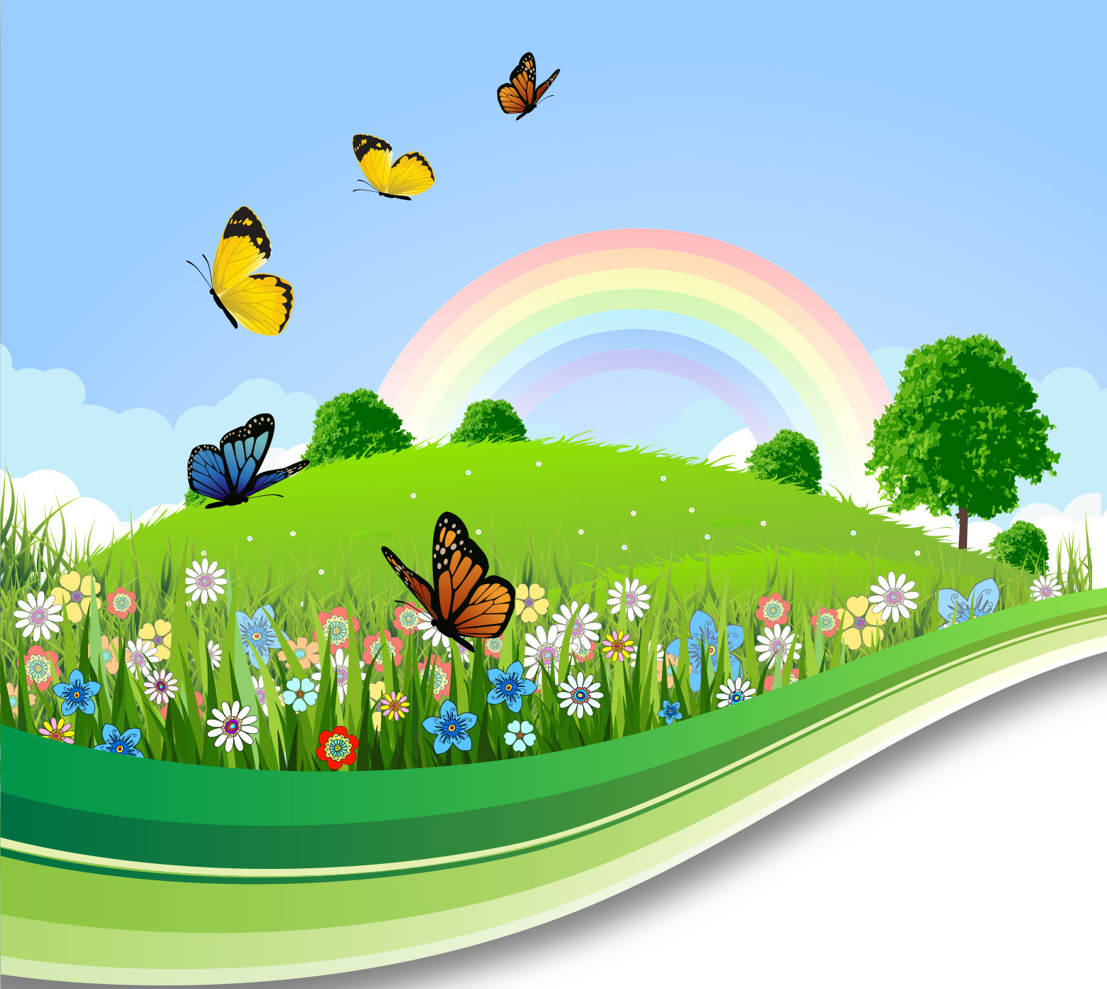 春のイラストno 119 虹の草原 無料のフリー素材集 花鳥風月