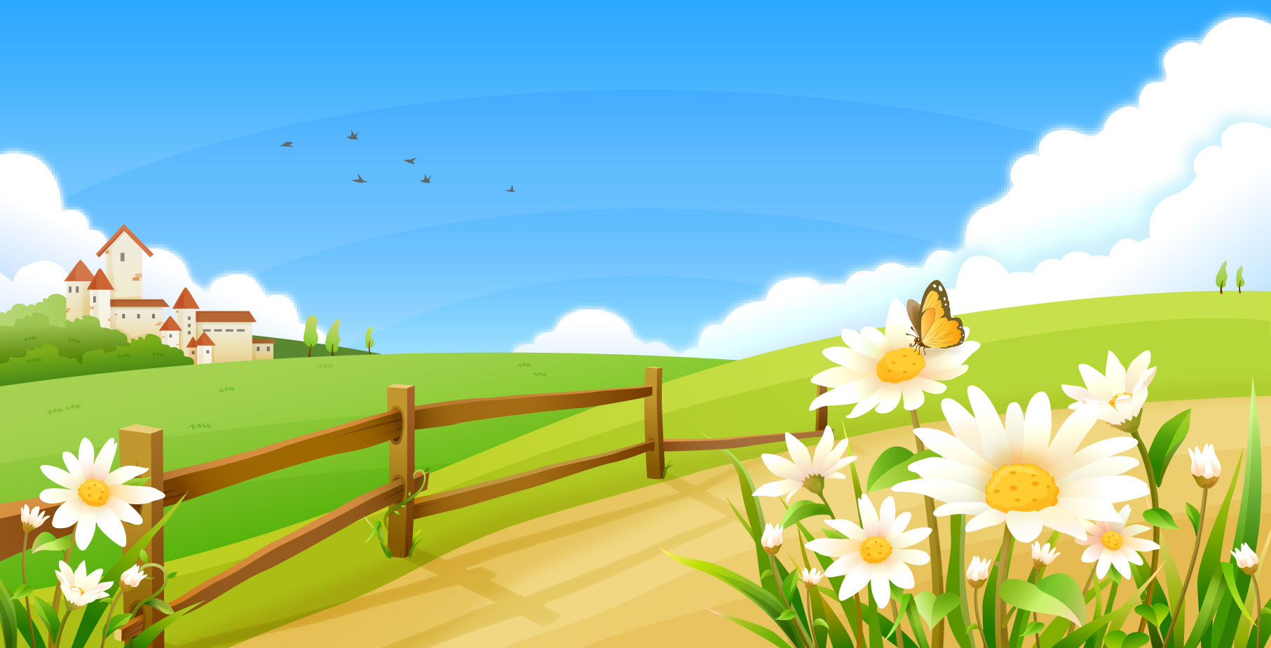 春のイラストno 122 草原の小道 無料のフリー素材集 花鳥風月