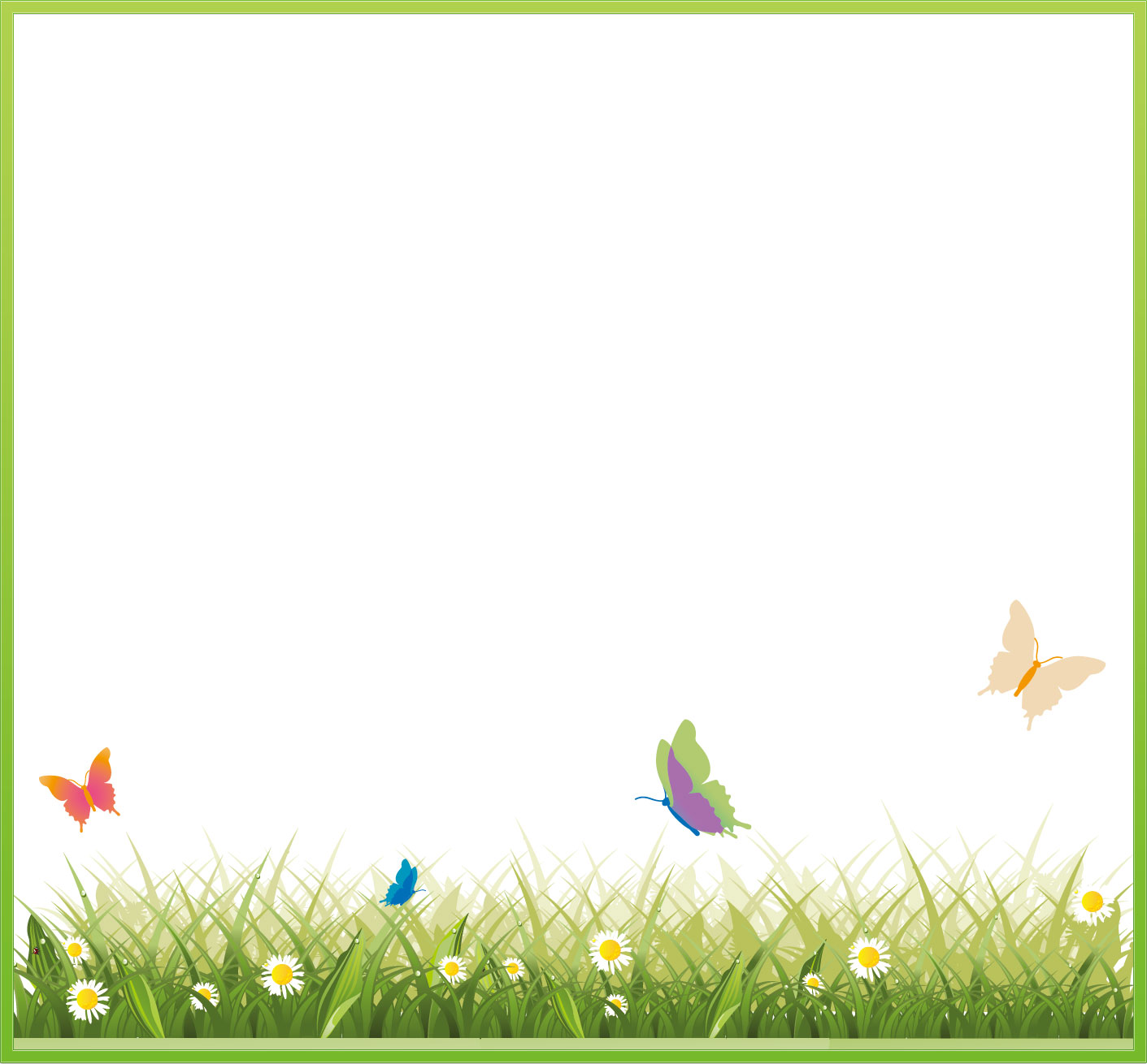 春のイラストno 197 フレーム 花と蝶の草むら 無料のフリー素材集 花鳥風月