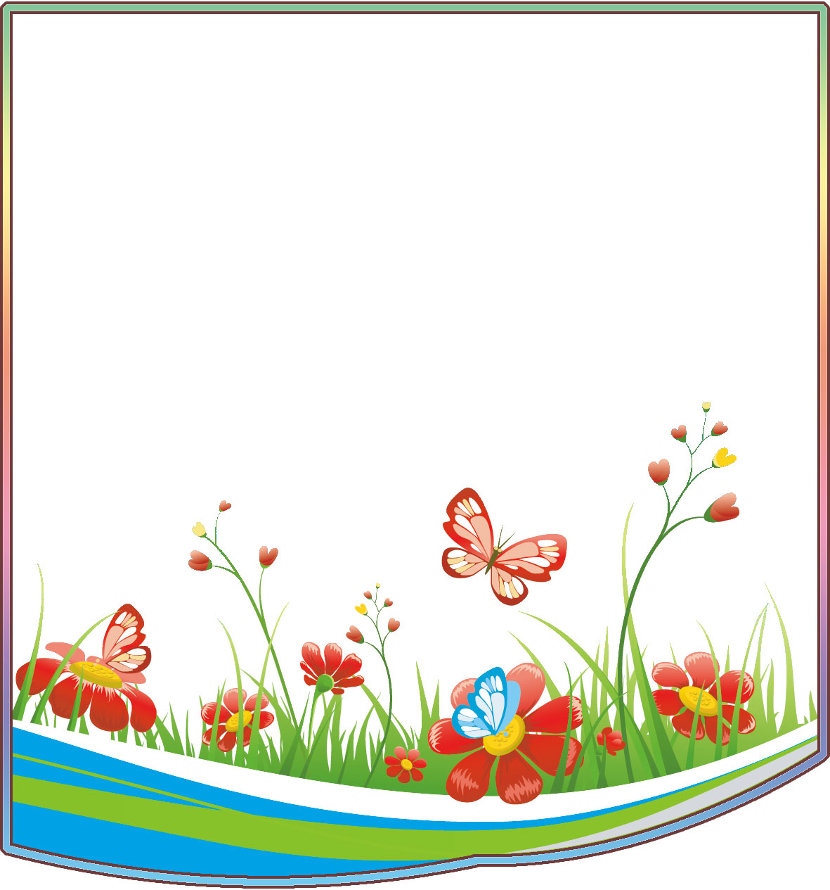春のイラストno 198 フレーム 花と蝶の草むら 無料のフリー素材集 花鳥風月