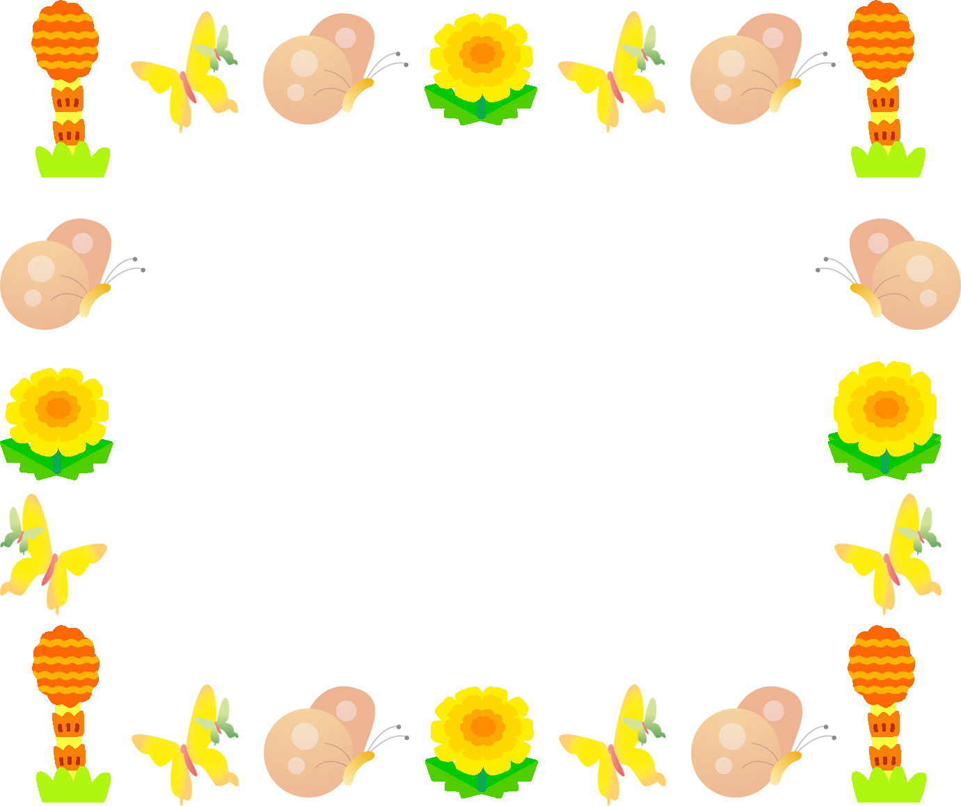 春のイラストno 5 フレーム つくし 蝶 花 無料のフリー素材集 花鳥風月