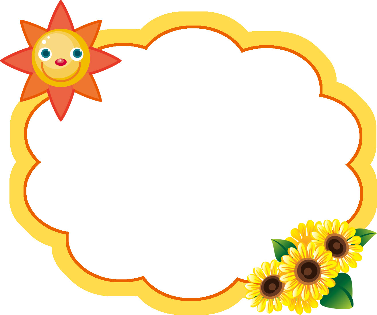 夏のイラストno 553 フレーム ひまわりと太陽 無料のフリー素材集 花鳥風月