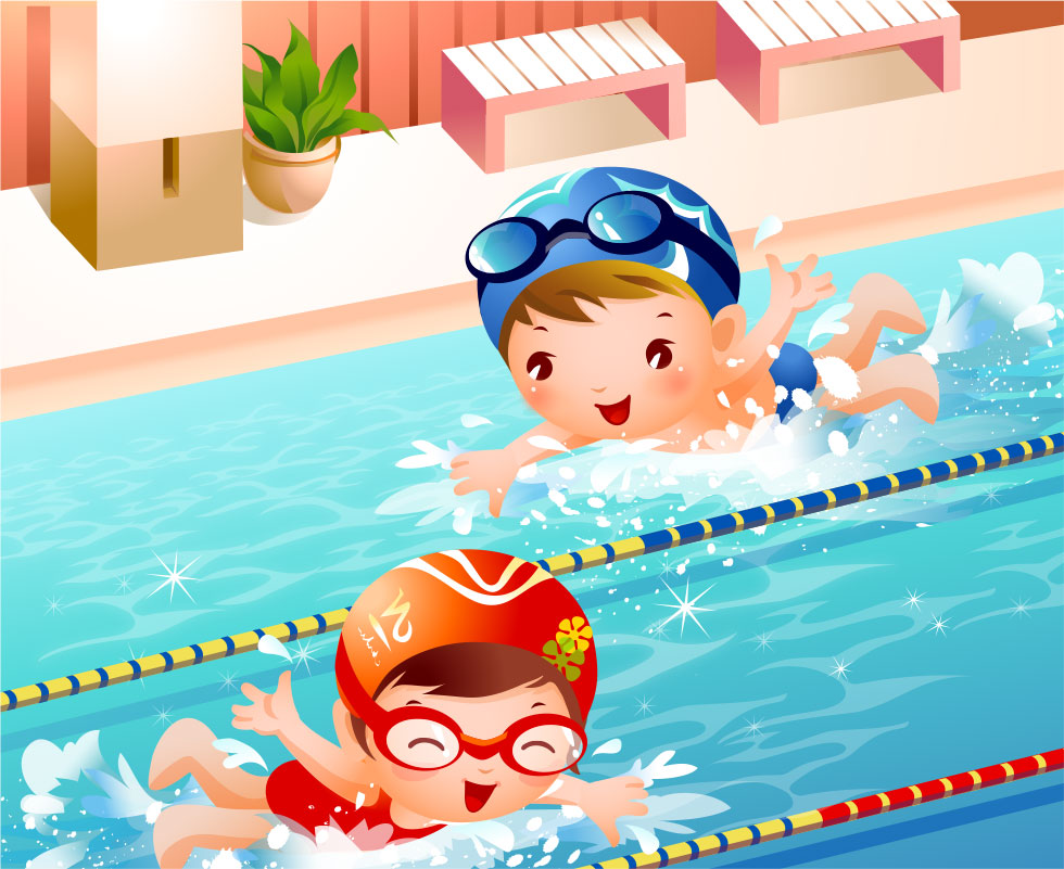 夏のイラストno 168 プールで泳ぐ子ども 無料のフリー素材集 花鳥風月