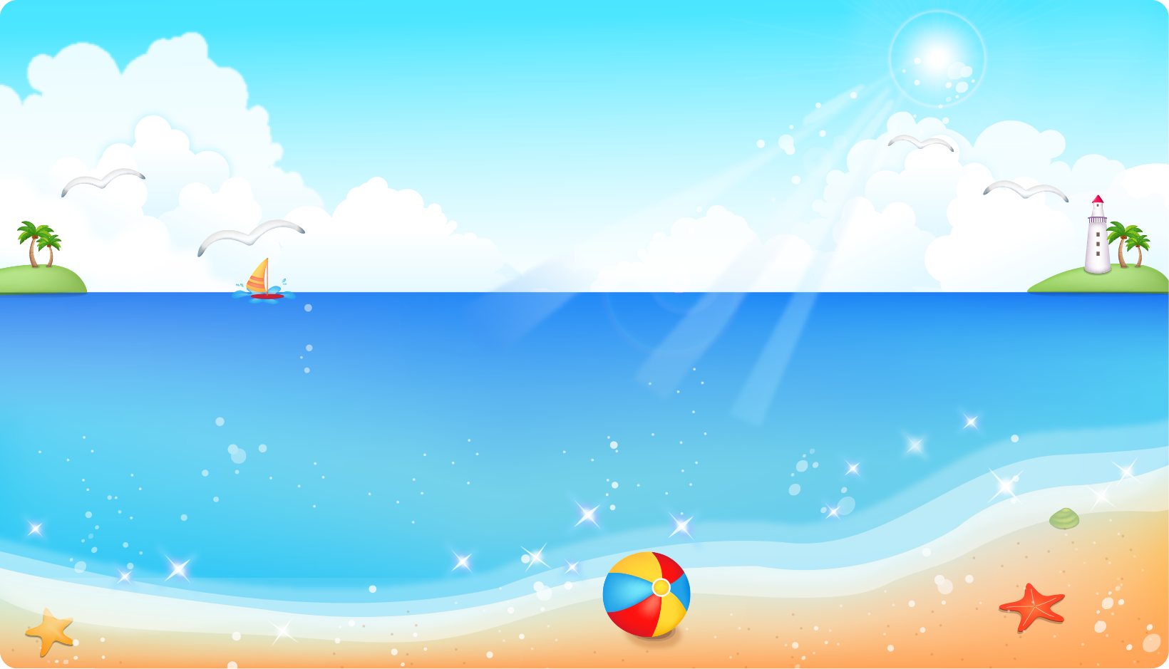 夏のイラストNo.578『背景：真夏のビーチ』／無料のフリー素材集【花鳥風月】