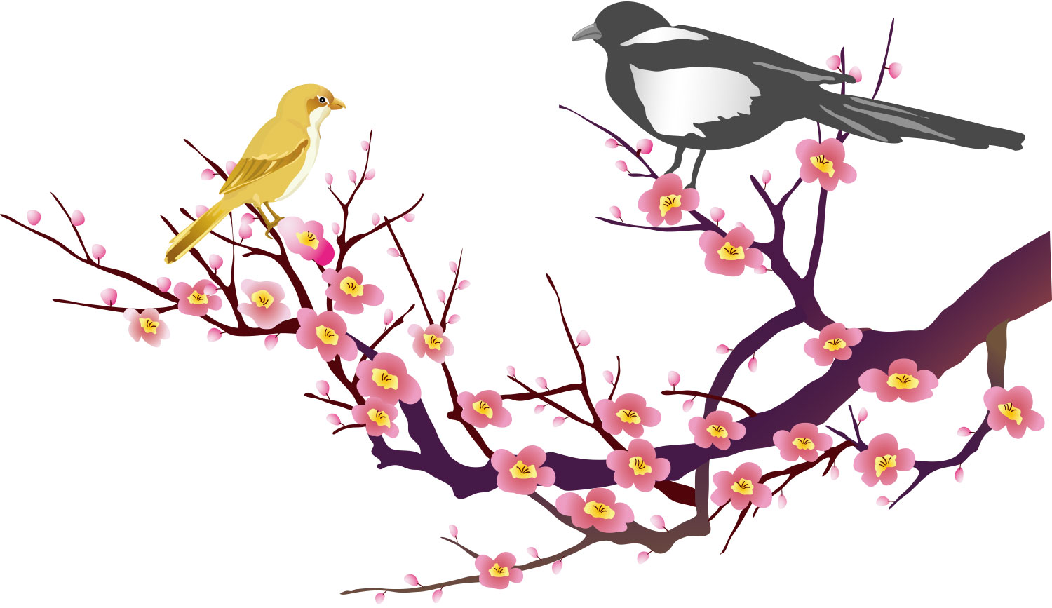 冬のイラストno 071 梅の枝にとまる鳥 無料のフリー素材集 花鳥風月