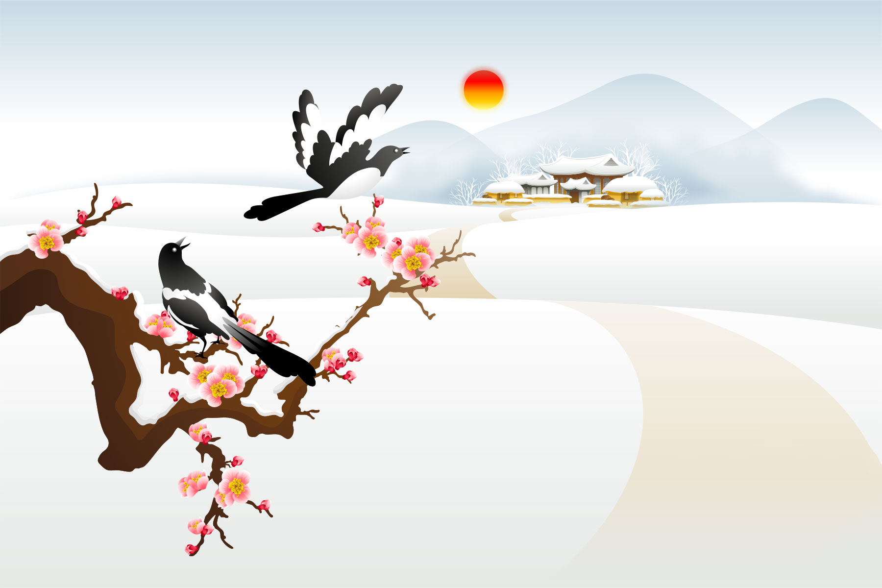 冬の画像サンプル-雪・梅の花・鳥